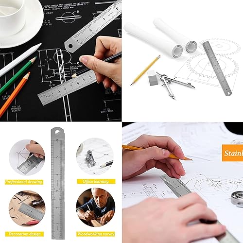 Miniatura 2 de 5 reglas  Regla recta de metal de acero inoxidable escala de precisión doble cara 6 pulgadas  5.9 in