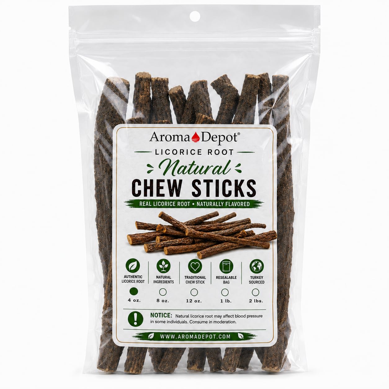 Aroma Depot Licorice Root Chew Sticks, Natural, 4 oz. 6.5–7 Inch