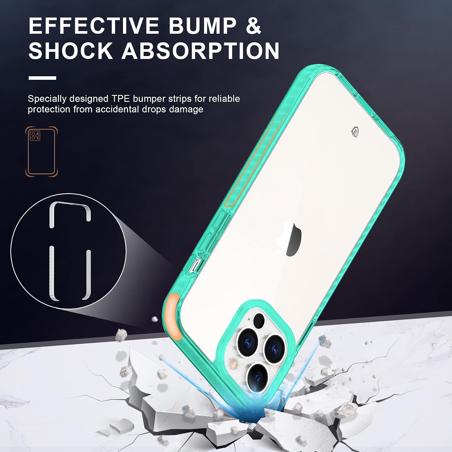 SHIELDON Shockproof Case for iPhone 13 Pro Max, [Tempered Glass Screen Protector] Anti-Scratch Non-Yellowing Hard Case with TPU Bumper Case Compatible with iPhone 13 Pro Max 6.7" 2021, Clear Green