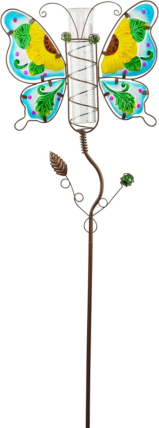 Red Carpet Studios Rain Gauge for Lawn or Garden with Glass Tube and Metal Garden Stake, 36", Cardinal