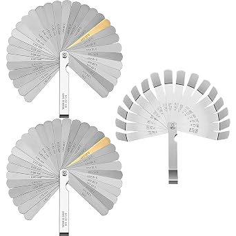 2 Pack Feeler Gauge 32 Blades Gauge 0.0015-0.035" and 1 Pack Offset Feeler Gauge 16 Blades 0.005-0.020", Stainless Steel Dual Marked Metric and Imperial Gap Measuring Tool