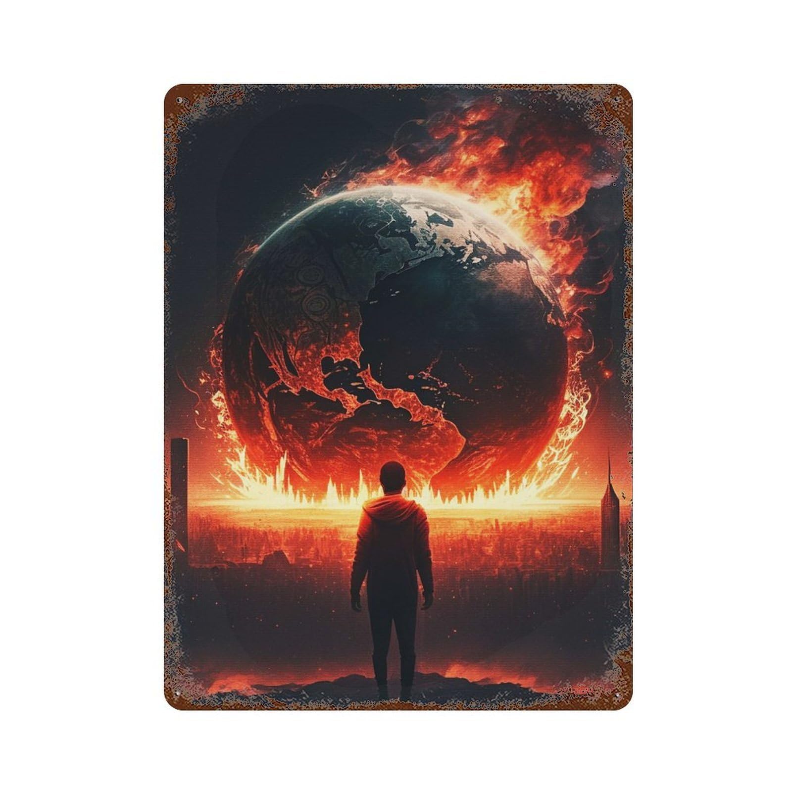 The World Is on Fire 15.7"x11.8" Decorative Tin Sign, Retro Wall Decor for Bistro, Counter And Cafe Decor