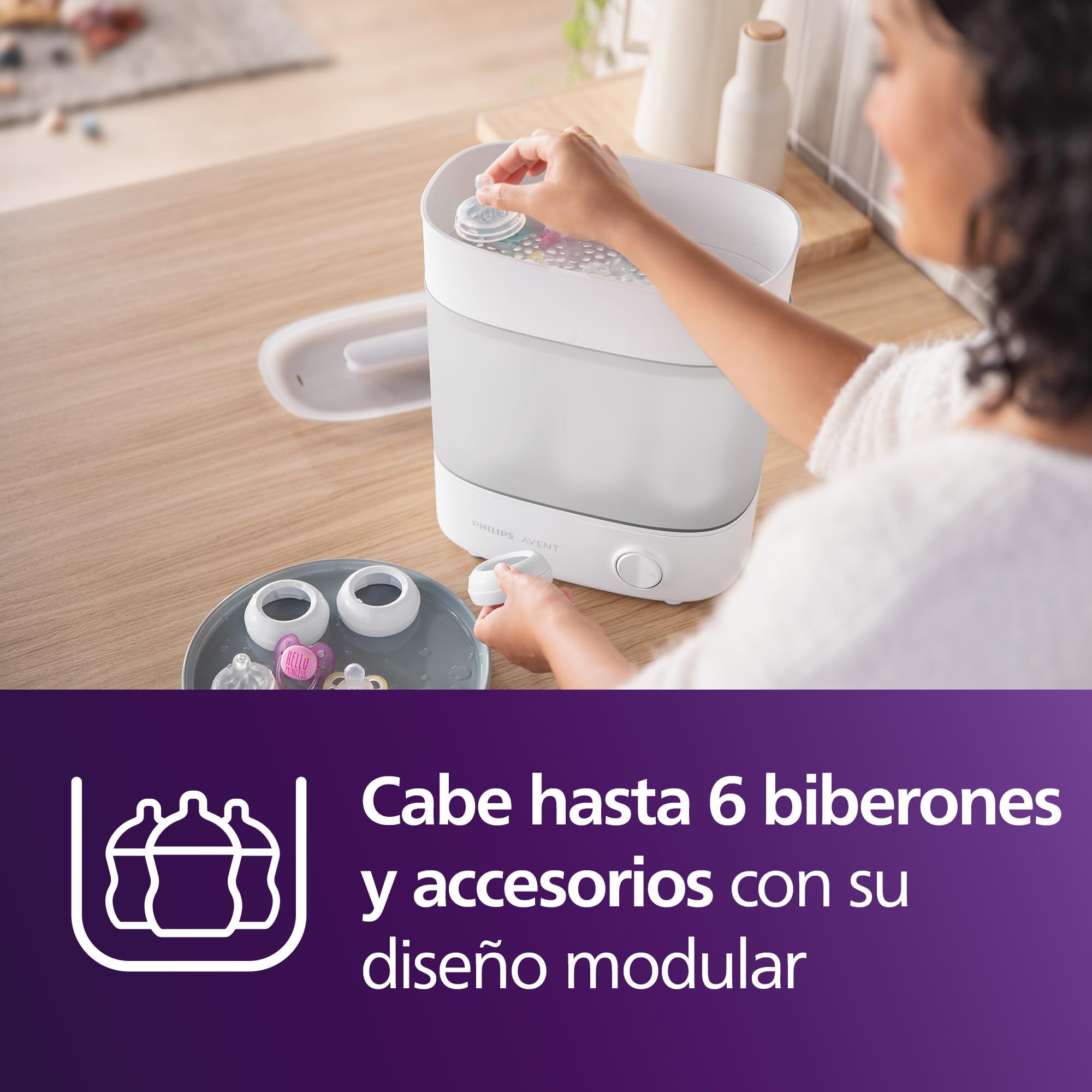Philips Avent Esterilizador De Botellas Eléctrico A Vapor Para Hasta 6 Biberones, Tetinas Y Accesorios, Diseño Modular, Color Blanco SCF291/00
