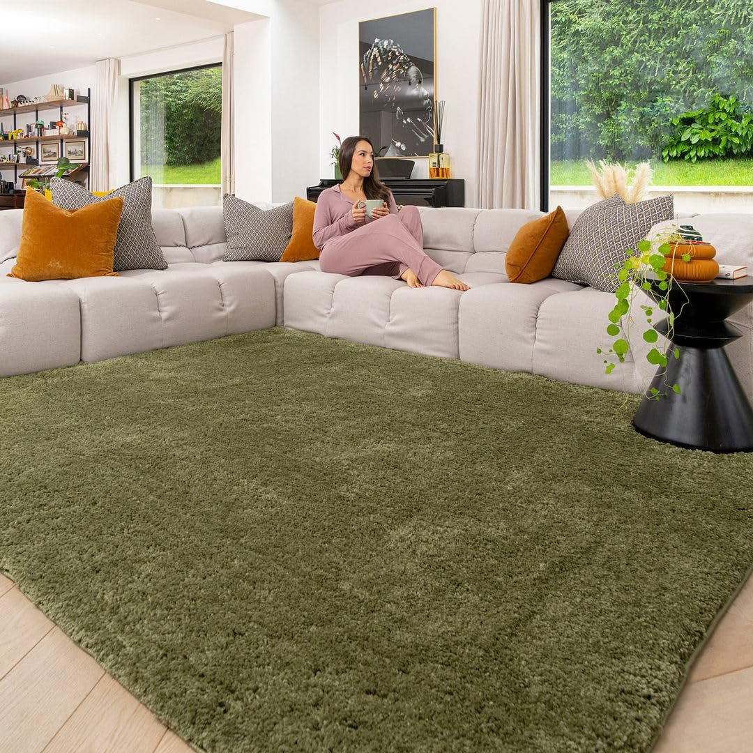 Light Green Machine Washable Warm Insulating Soft Cosy Touch Plush Thick Shaggy Rug for Bedroom Livingroom Hallway 160cm x 230cm (5ft 3" x 7ft 7")
