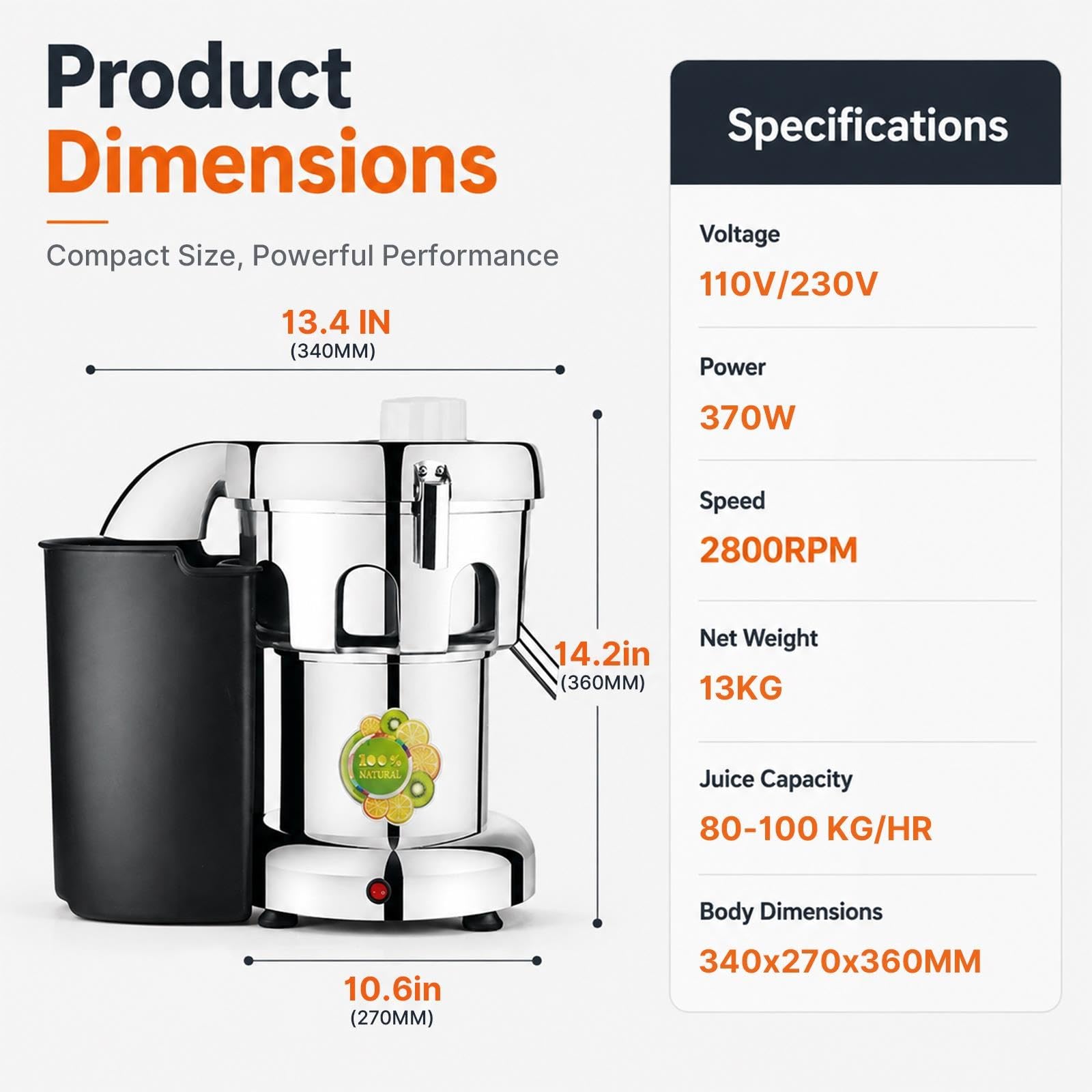 Wyciskarka do Soków Przemysłowa Inox 2800 RPM Wysoka Wydajność