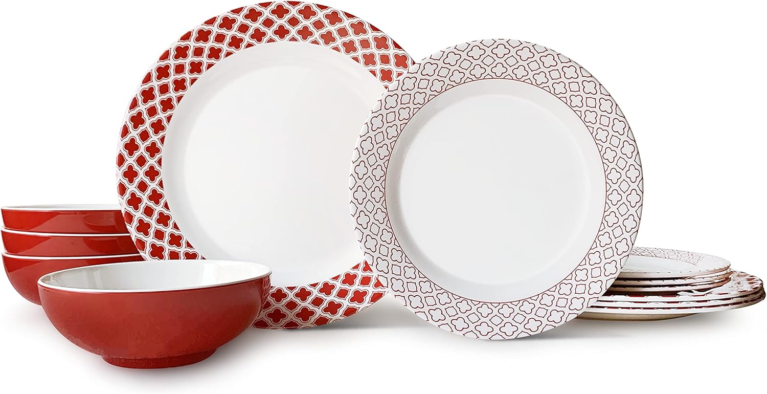 Buy Bowla 12Piece Melamine Dinnerware Set Service for 4 (Redgrass