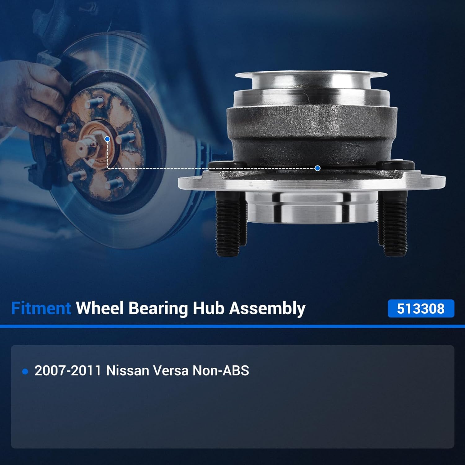 Autoround Pair 513308 Front Wheel Bearings and Hub Assembly Compatible with Nissan Versa 2007 2008 2009 2010 2011, 4Lugs Non-ABS