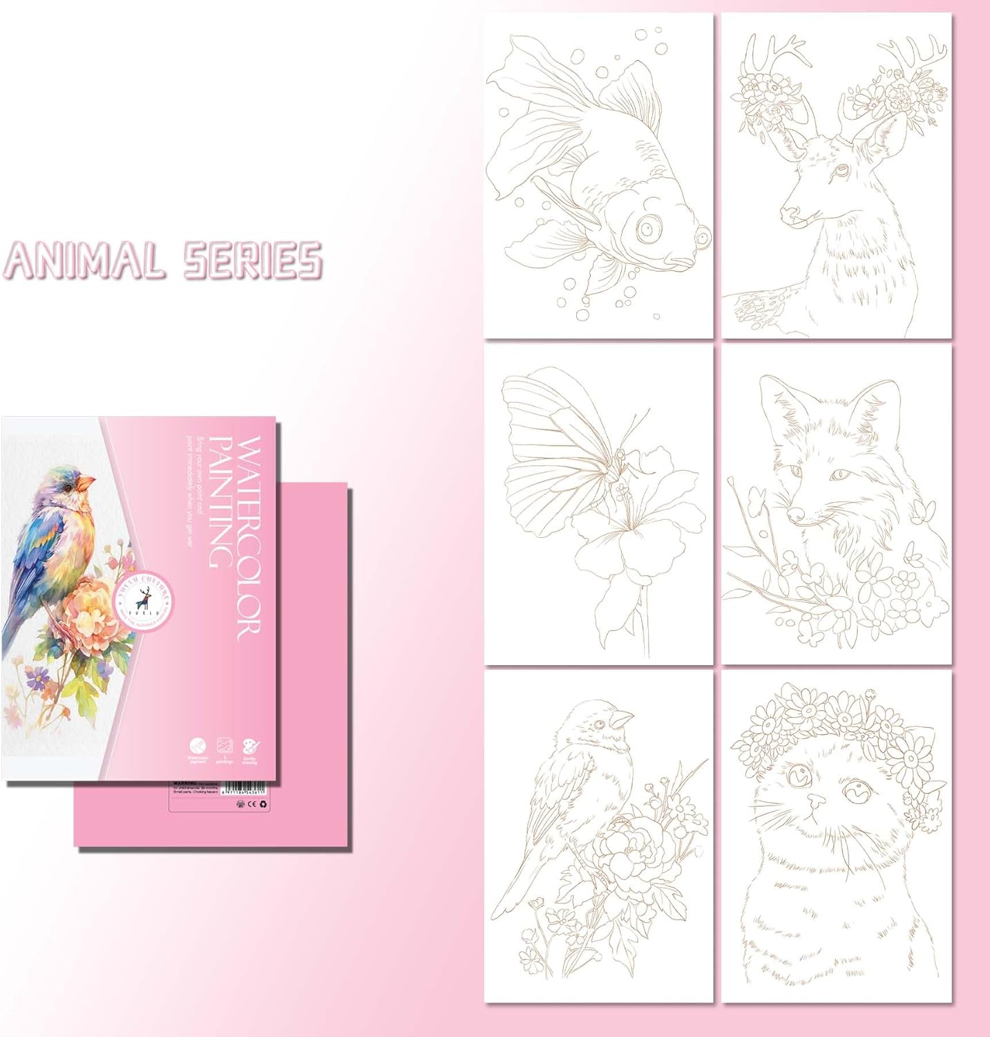 DESINIK Watercolor Coloring Books for Adults and Teens - 2 Pack, Pocket Mess Free Watercolor Painting Kit | Instant Watercolor Kit for Adults-for Beginners and Professionals（Animal Series）