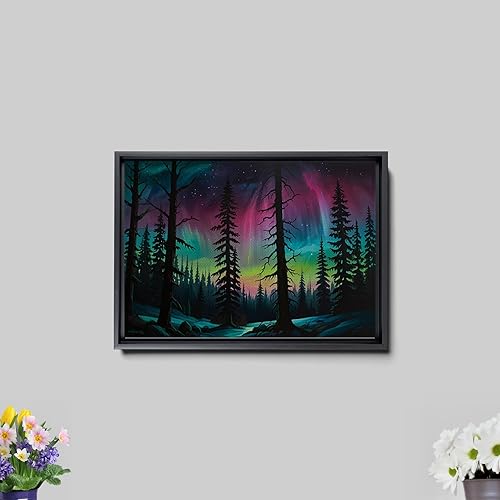 Miniatura 7 de Aurora Borealis, Northern Lights Art, framed canvas print, snow capped mountain landscape art, synthwave vaporwave, Decor Canvas, Decor