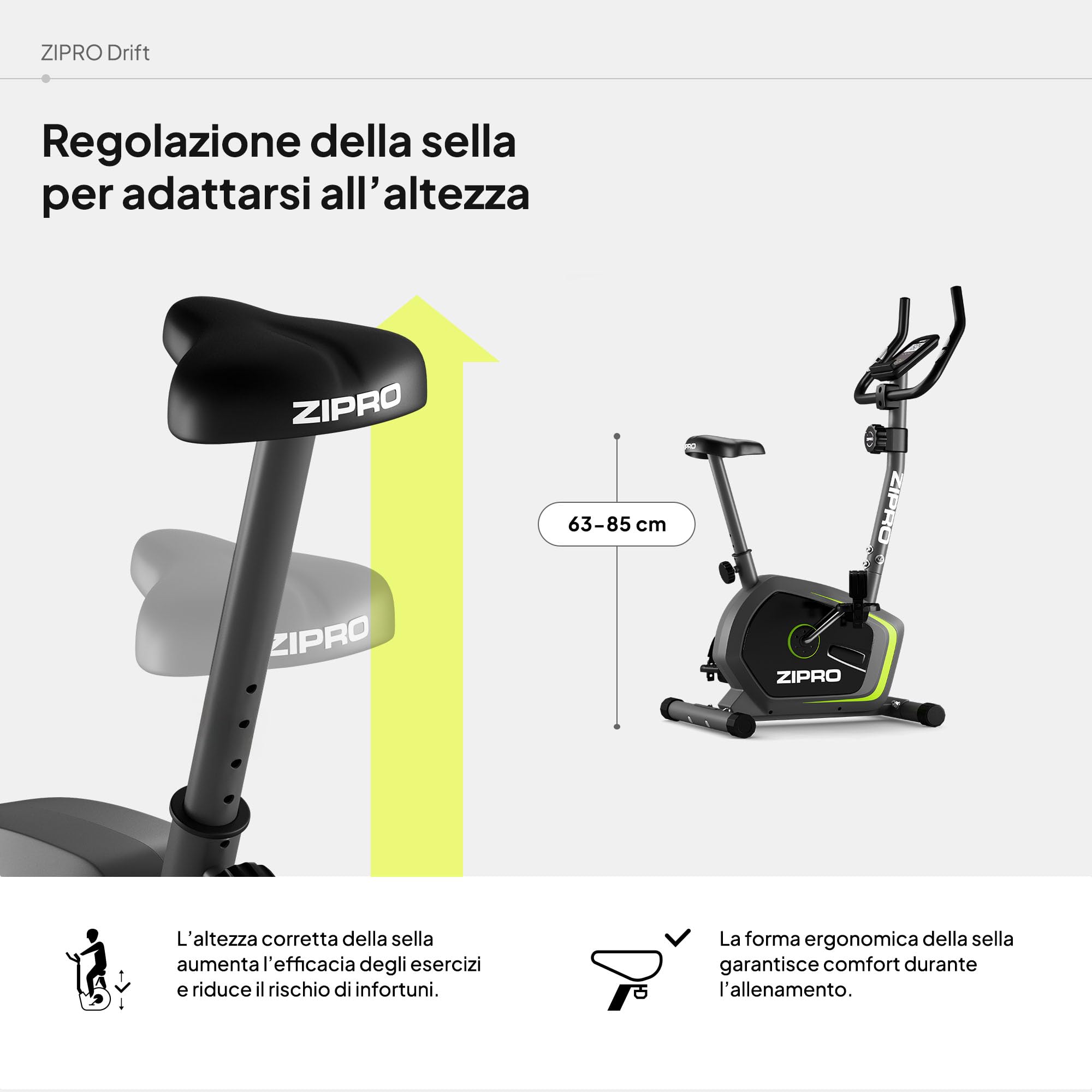Zipro Cyclette Drift, Fitness Bike Ergometrico, Trainer Magnetico per Bicicletta, Ergometro fino a 120 kg, Bici da Interno, Cyclette per Allenamenti Domestici, Batteria Operata