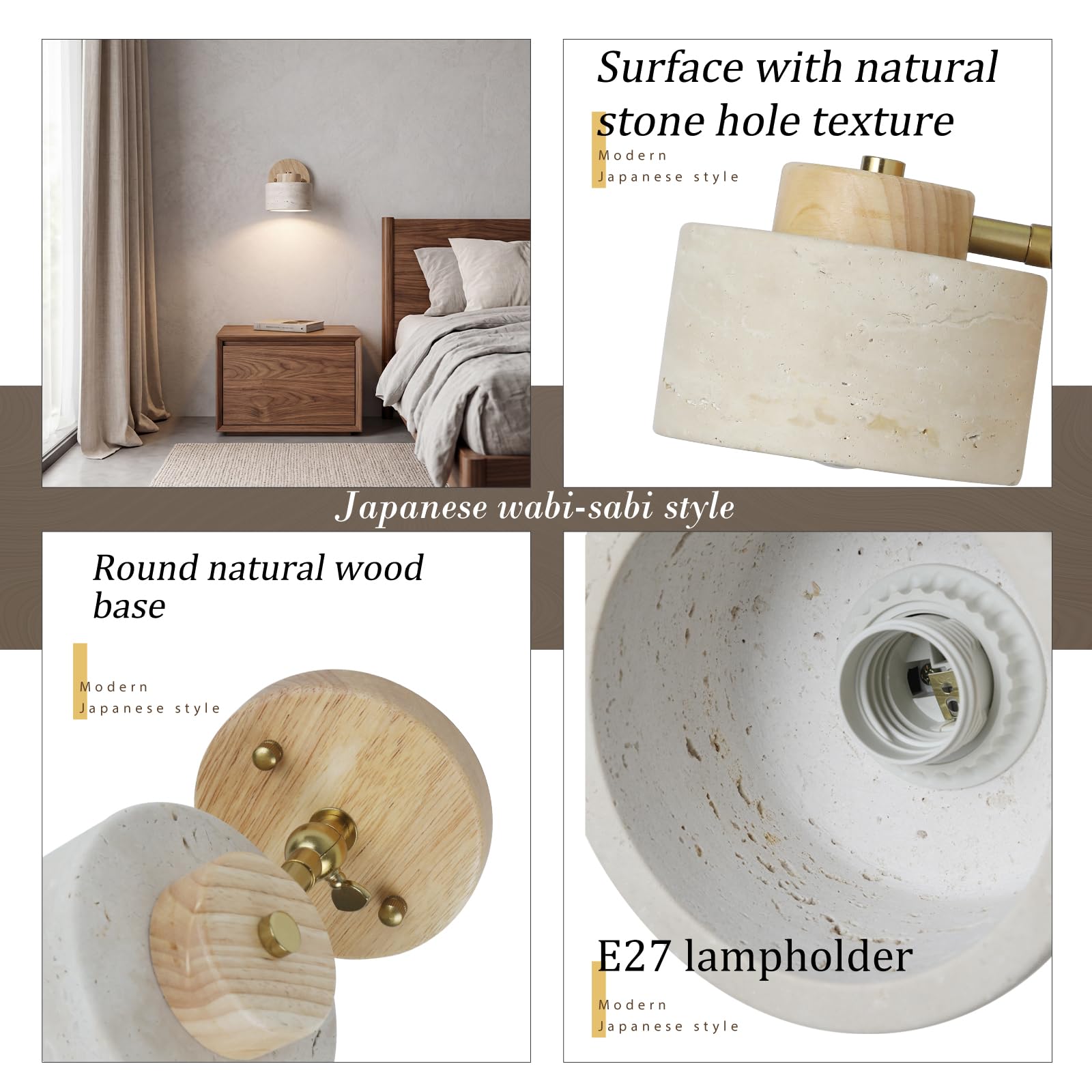 Lámpara de pared de travertino amarillo iluminación de pared estilo wabi-sabi lámparas accesorios de iluminación adecuados para dormitorio comedor cocina pasillo vestíbulo madera natural