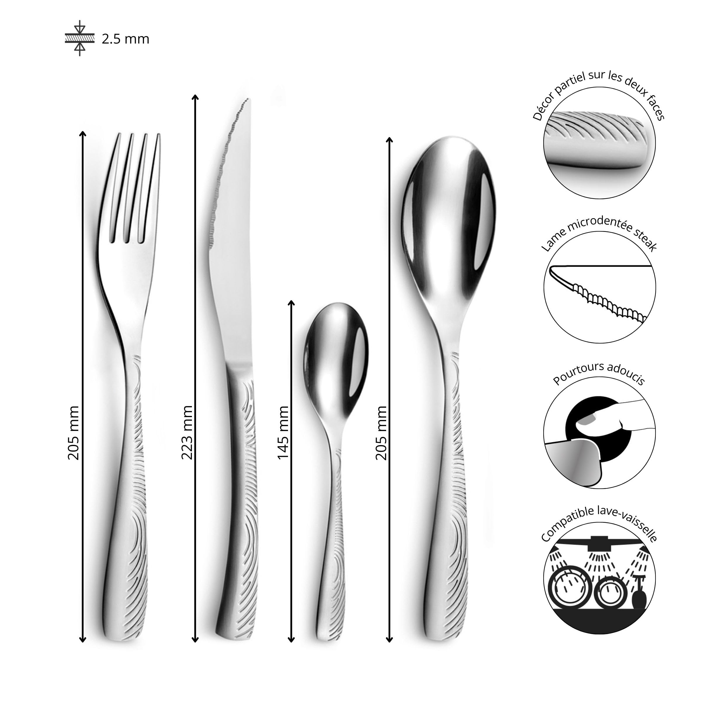 AMEFA Empreinte Ménagère 24 couverts acier inox 18/0 Pour 6 personnes, Inox