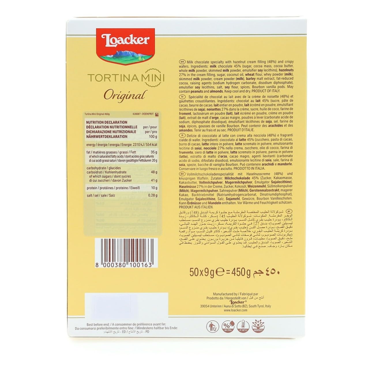 Loacker, Tortina Mini Original, Delizie Ricoperte di Cioccolato al Latte e Crema alle Nocciole e Cialde Wafer, Snack Ideali per Bar e Caffetterie, 1 Confezione Convenienza da 50 Biscotti Monoporzione