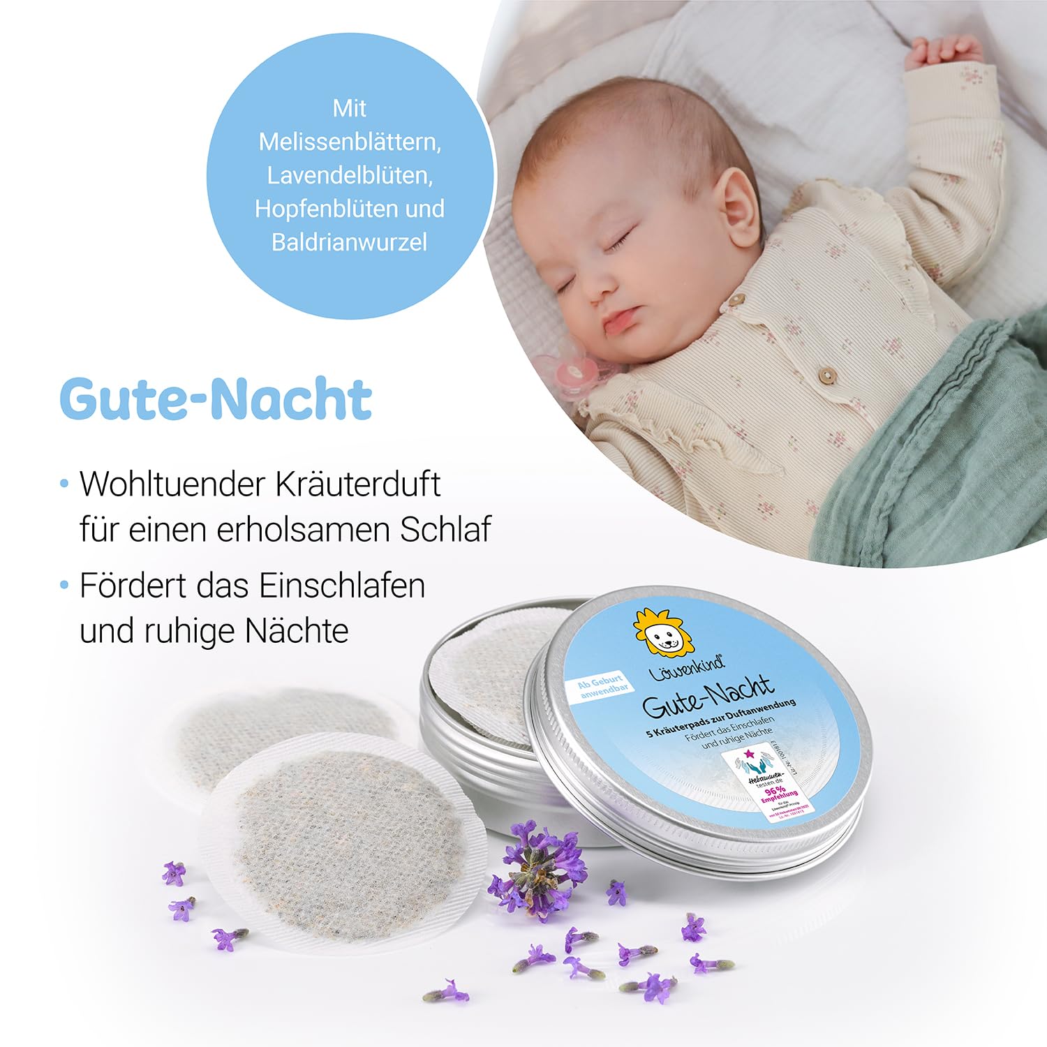Löwenkind Geschenkset mit Dreieckshalstuch Mini (Altrosa) und Kräuterpads Gute-Nacht und Rotznäschen - Unterstützt bei Schlafproblemen und Schnupfen - Für Babys und Kleinkinder