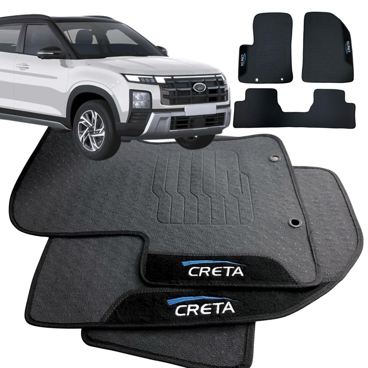 Jogo de Tapete Borracha Automotivo Compativel para Creta 2022 2023 2024 2025 2026 Com