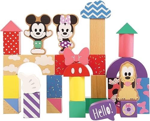 Miniatura 2 de Just Play - Juego de bloques de Mickey Mouse y sus amigos de Disney Wooden Toys, 28 piezas que incluyen las figuras de bloque de Mickey Mouse,
