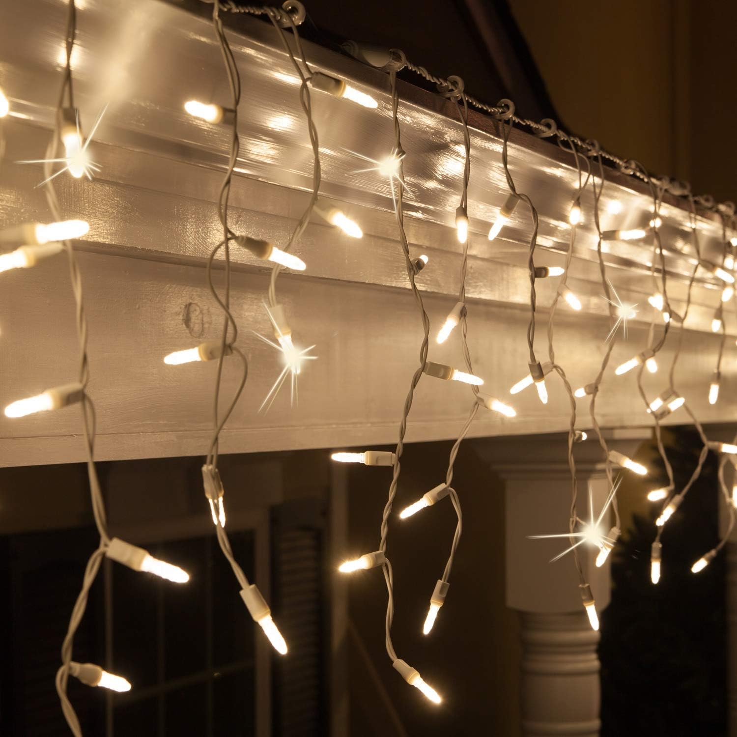 70 Warm White Icicle Christmas Lights, 7 ft White Wire M5 LED Twinkling String, Indoor/Outdoor Commercial Grade Holiday & Wedding Lighting