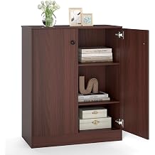LOKO 2-Door Storage Cabinet, Modern Floor Cabinet with 3-Tier Shelf, Freestanding Side Cabinet with Anti-Toppling Device, Storage Organizer for Living Room, Kitchen, Dining Room, Entryway Brown