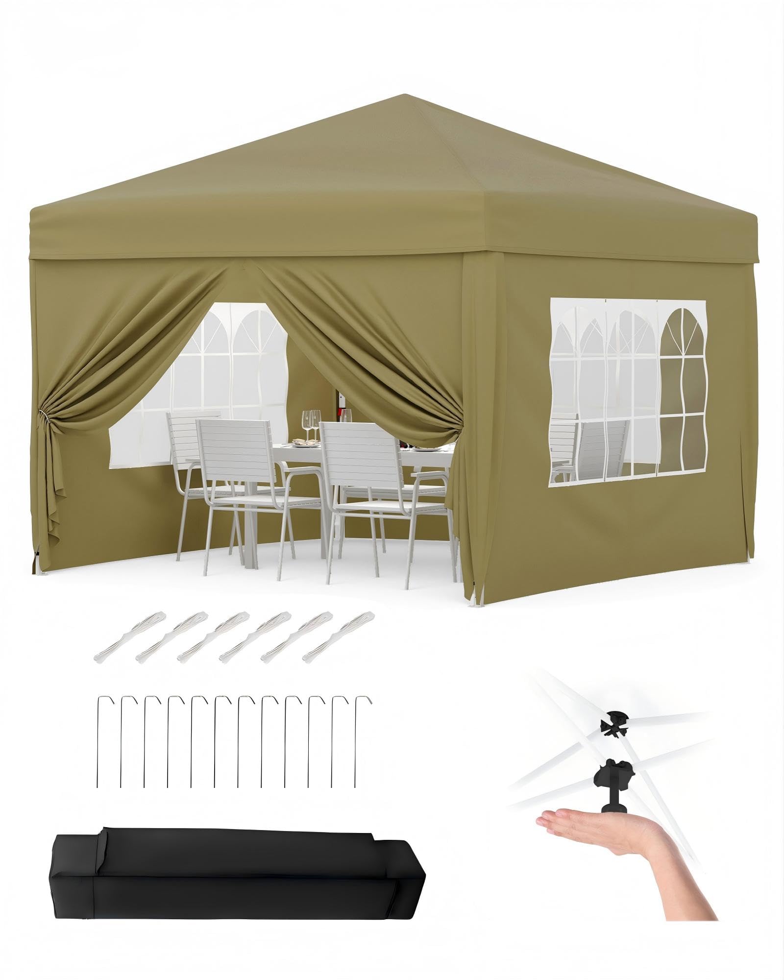 Aptliton 3x3m Pop Up Gazebo with 4 Sidewalls, Waterproof Outdoor Gazebo UPF 50+ with 4 Stakes, 4 Ropes, 4 Sandbags & Carry Bag for Patio, Camping, Market & Outdoor Activities, Grey — view 9