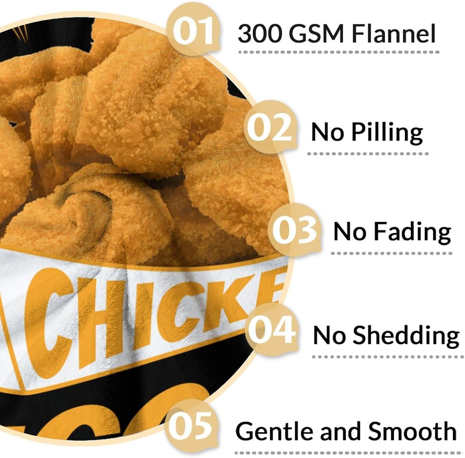 Personalized Chicken Nugget Blanket Gifts for Girls, Boys - 40x50 Inches Crib Size - Soft Warm Fuzzy Throws - Black Funny Food Blanket for Sofa
