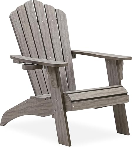 Psilvam Silla Adirondack de gran tamaño, resistente a la decoloración y sin olor, sillas para hoguera de madera de polietileno con soporte para