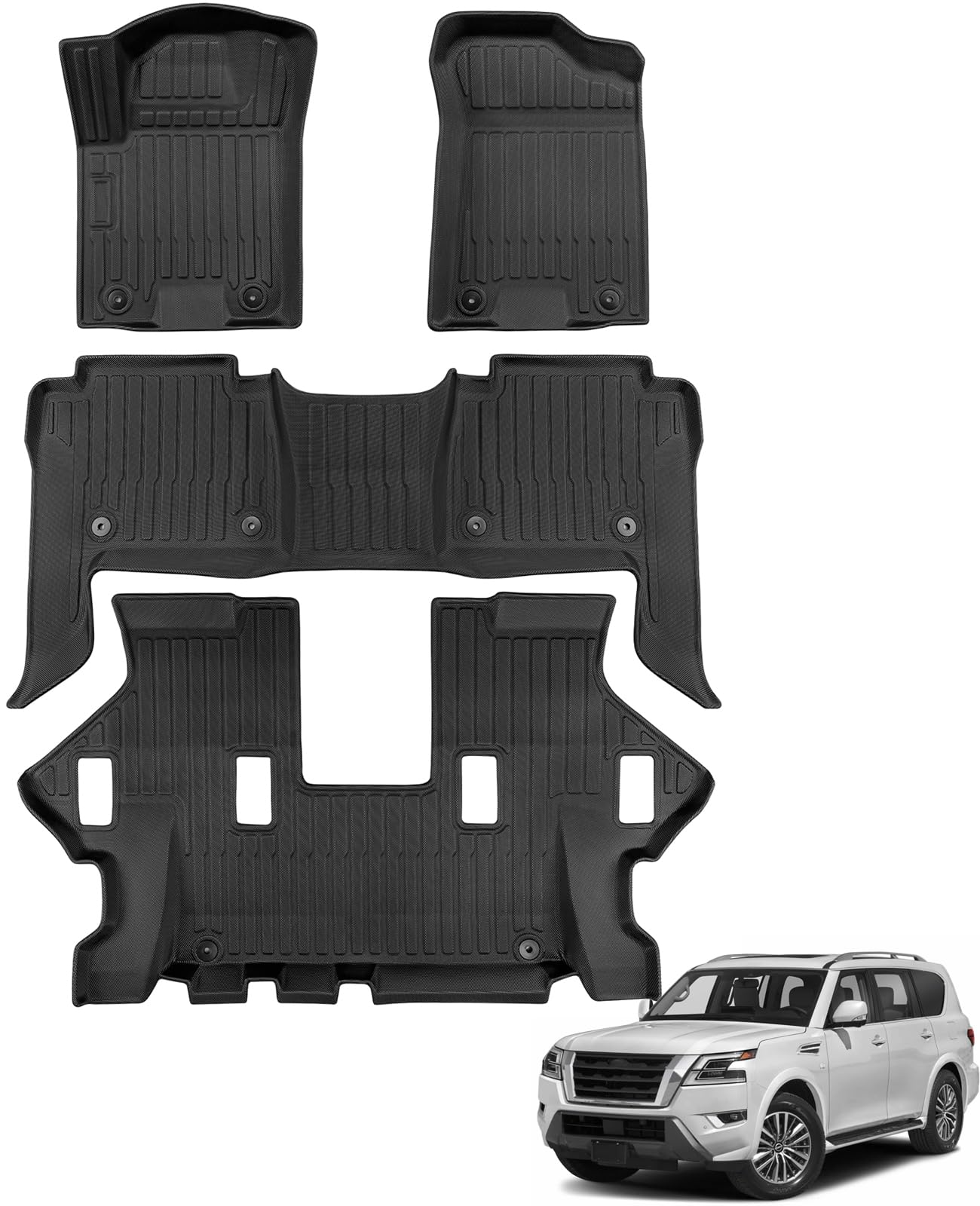 for Nissan Armada/Infiniti QX80 2019-2024 (7 Seats) Floor Mats Carpet Liner All Weather Protector TPE Anti-Slip Tech Mats for Nissan Armada/Infiniti QX80 2019 2020 2021 2022 2023 2024 Accessories