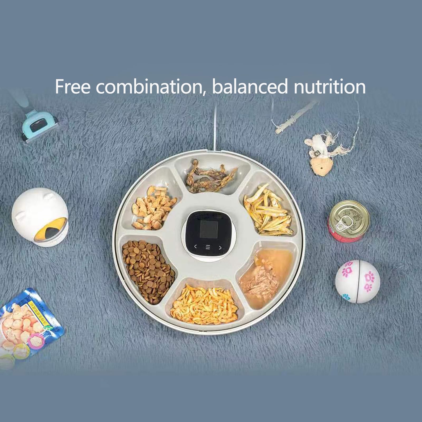 Distributore automatico di cibo per gatti, timer, dosatore di cibo personalizzabile, con 6 scomparti per snack e dolcetti, per il controllo delle porzioni, mangiatoia per gatti