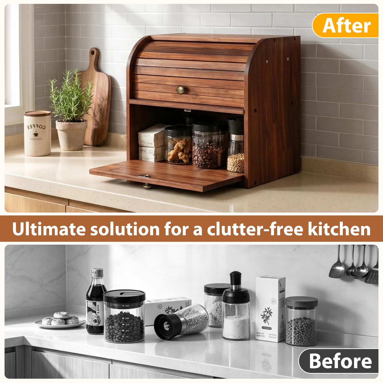 Wooden Bread Box - Keep Bread Fresh & Organized -2