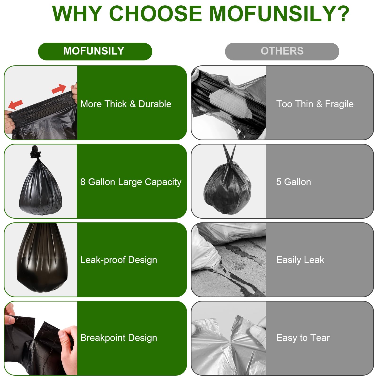 MOFUNSILY 80 Compostable Camping Toilet Bags - 8 Gallon, Thickened, Biodegradable, For 5 Gallon Bucket Toilet, Outdoor, Hiking, Boating