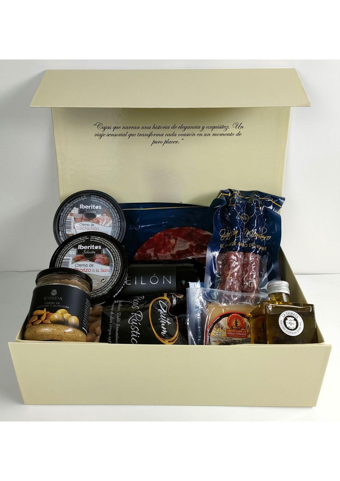 DON GOURMET, Cesta Gourmet para Regalar, Personalizable, Queso curado, jamón ibérico, Fuet ibérico, lote embutidos ibéricos, aceite de oliva, patés, pack ibéricos, Regalo Profesor.