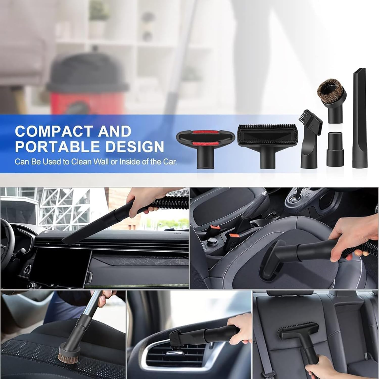 Universal Vacuum Attachment Kit for Eureka NEC180 2020-2026, 6PCS & 7PCS Vacuum Cleaner Accessories Set, Fits Most Shop Vac & Household Vacuums,A 6PCS Standard Kit (32/35mm Adapter)