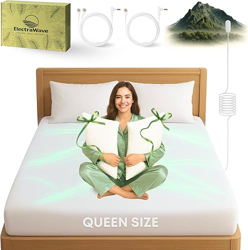 ELECTRAWAVE Sábana encimera Queen de alta calidad de 94 x 102 pulgadas, fundas de almohada Queen  93% algodón orgánico, 7% fibra plateada pura,