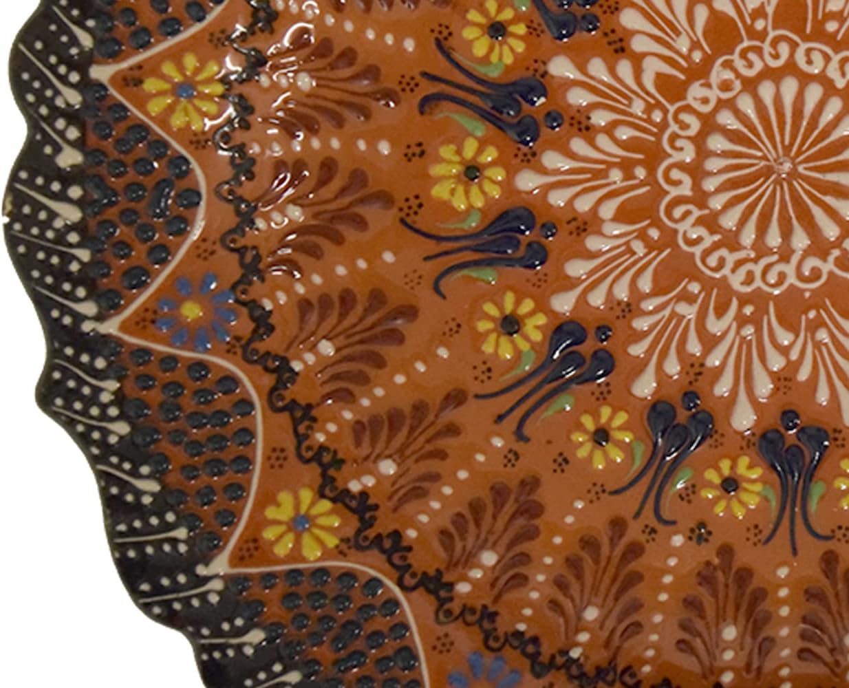 Ceramic Dinner Plate, 12 inch Ceramic Decorative Plate, Turkish 12" Ceramic Wall Mounting Plate (Light Brown and Black)