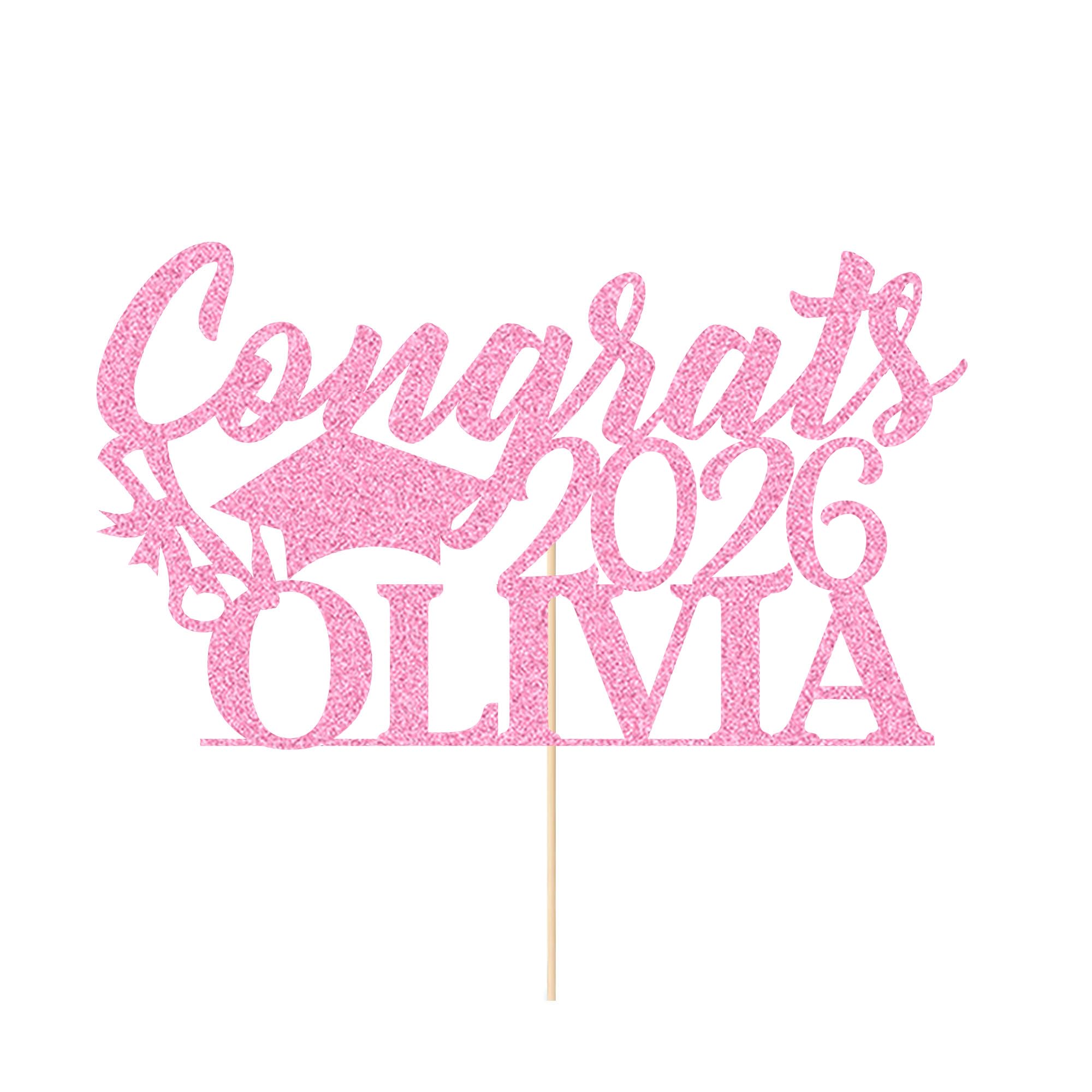 EDSG Personalized Graduation Cake Topper, Class of 2026 Double Sided Glitter Card Congrats Grad Cap Decorations for Graduation Party Supplies (Baby