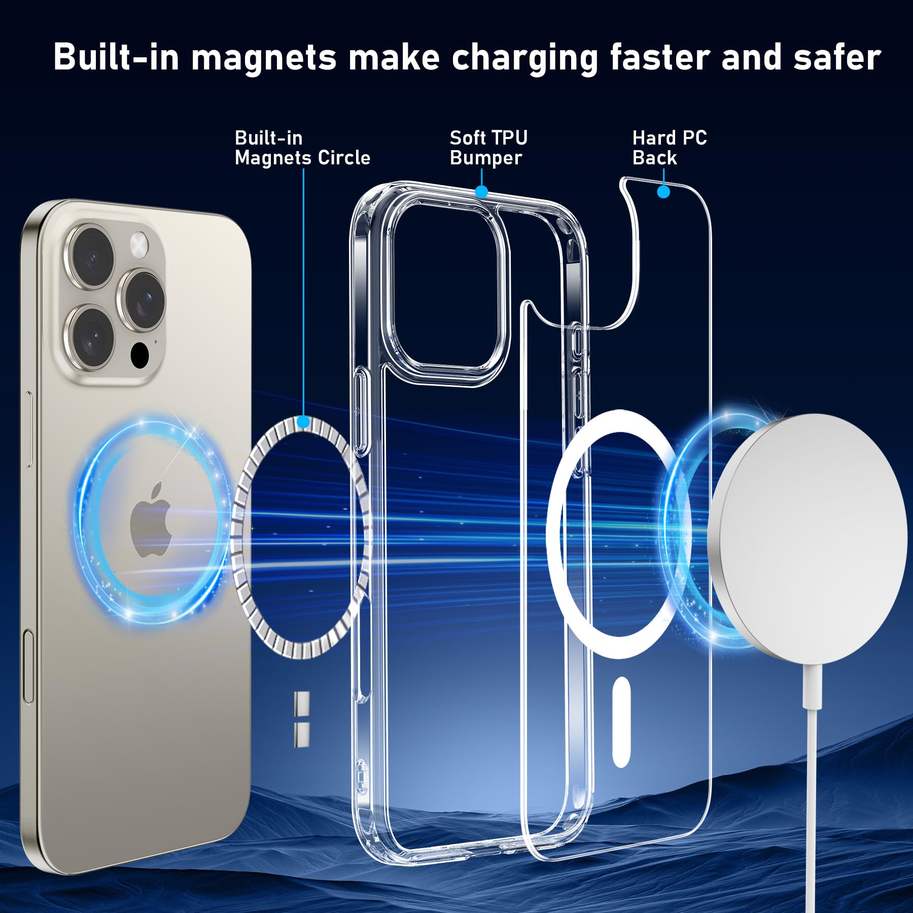 YisrLery Cover Compatibile con iPhone 16 Pro Max con 2 Vetro Temperato e 2 Vetro Fotocamera, Compatibile MagSafe Hard PC Anti-Graffio Protettiva Antiurto Bumper TPU Custodia 6.9" -Trasparent