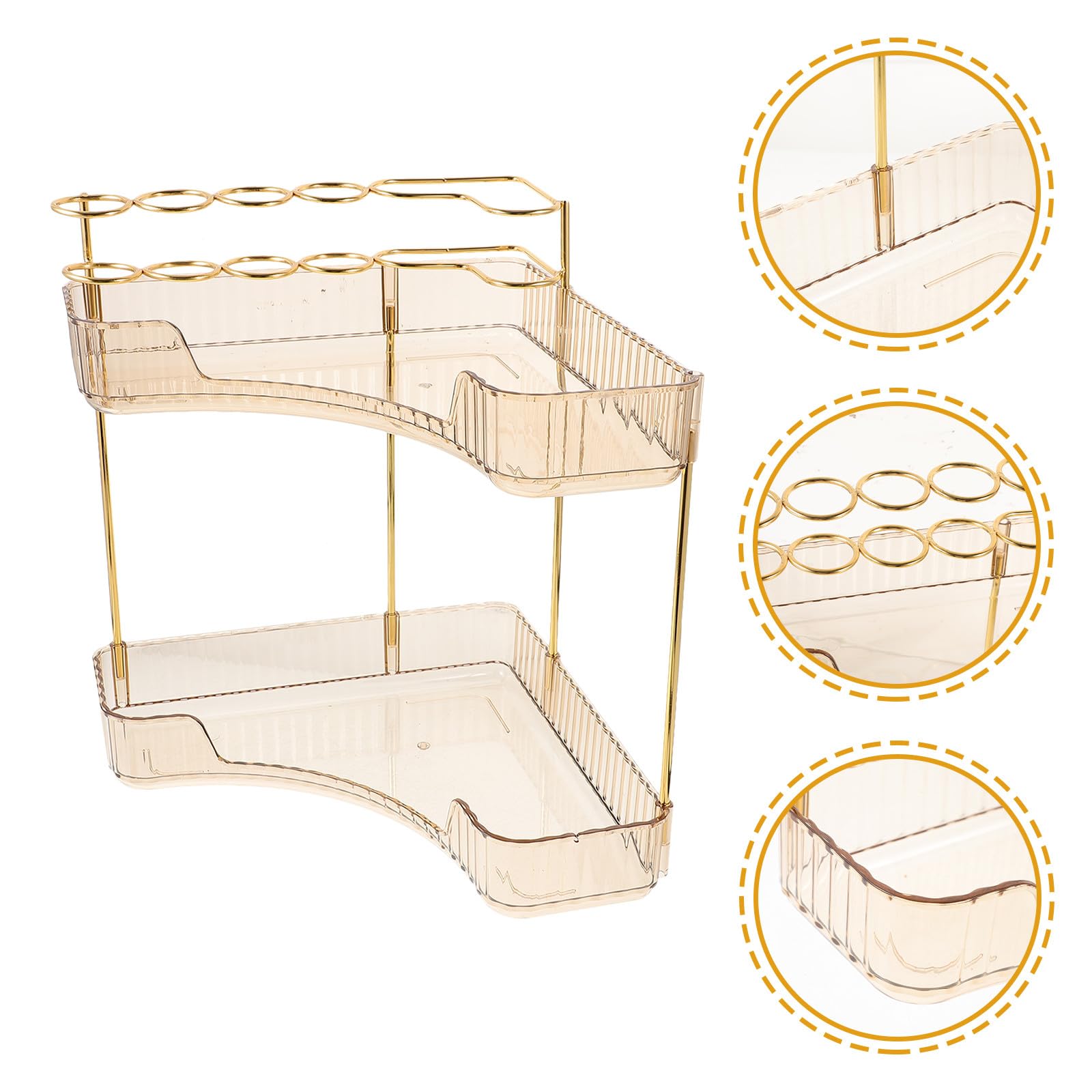 Organizer da Bagno Angolare in Metallo Oro a Doppio Livello, Struttura Semplice e Capacità di Carico Elevata, per Piano Lavabo la Conservazione Cosmetica
