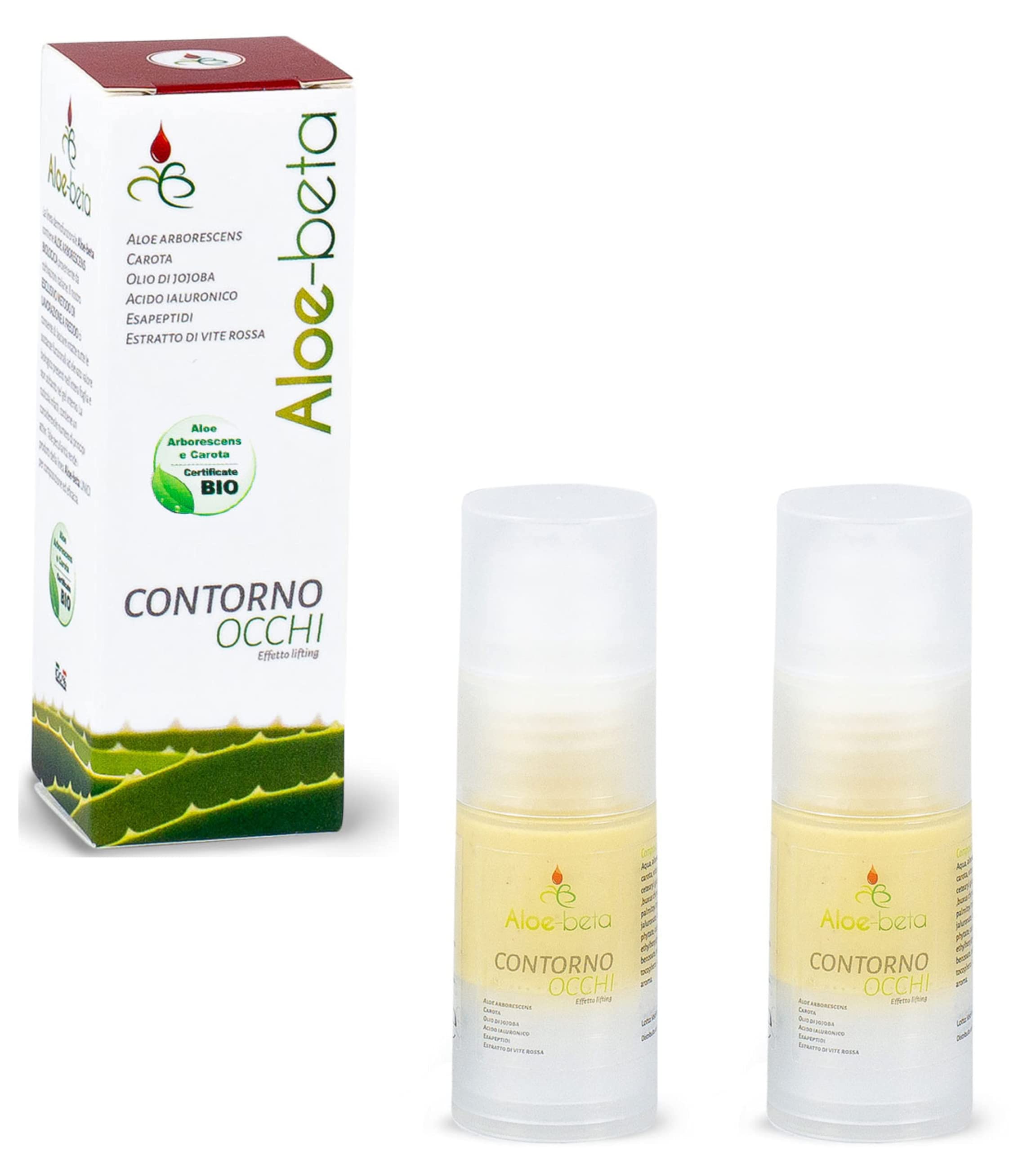 Crema Contorno Occhi BIO con Aloe Arborescens - ANTIRUGHE BORSE e OCCHIAIE - Vitamine E, Oli Vegetali e Acido Ialuronico - 15ml (Quantità 2 Unità)