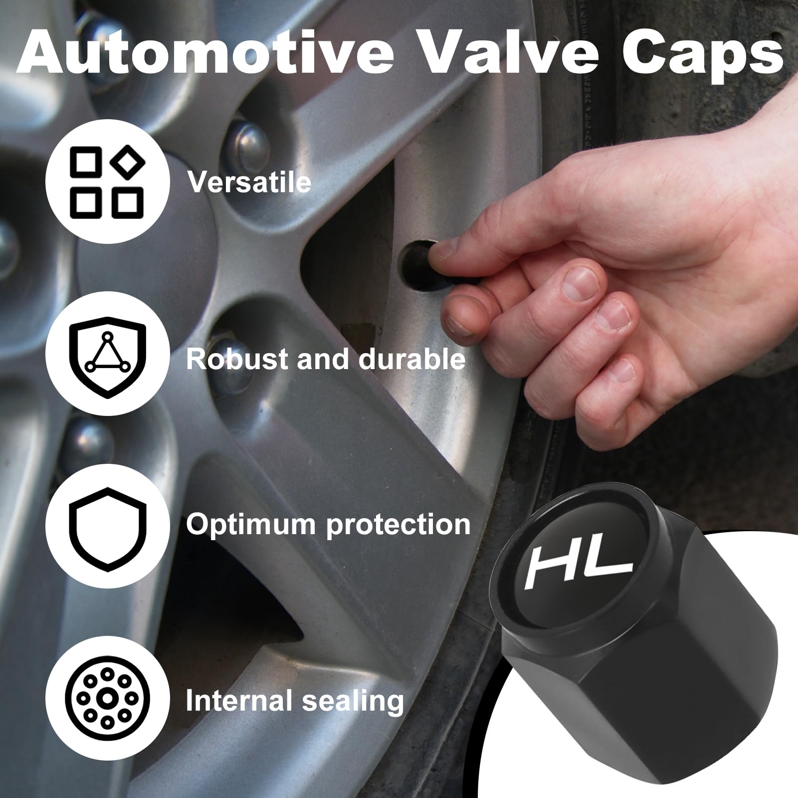 NVGVUP 16 Stück Ventilkappen Auto mit Beschriftung: Aluminium Ventildeckel Set, Schwarz Autoventil Kappe, Reifenmarkierer Valve Cap für SUV PKW UVM Mottorad Fahrrad Autoreifen - 4