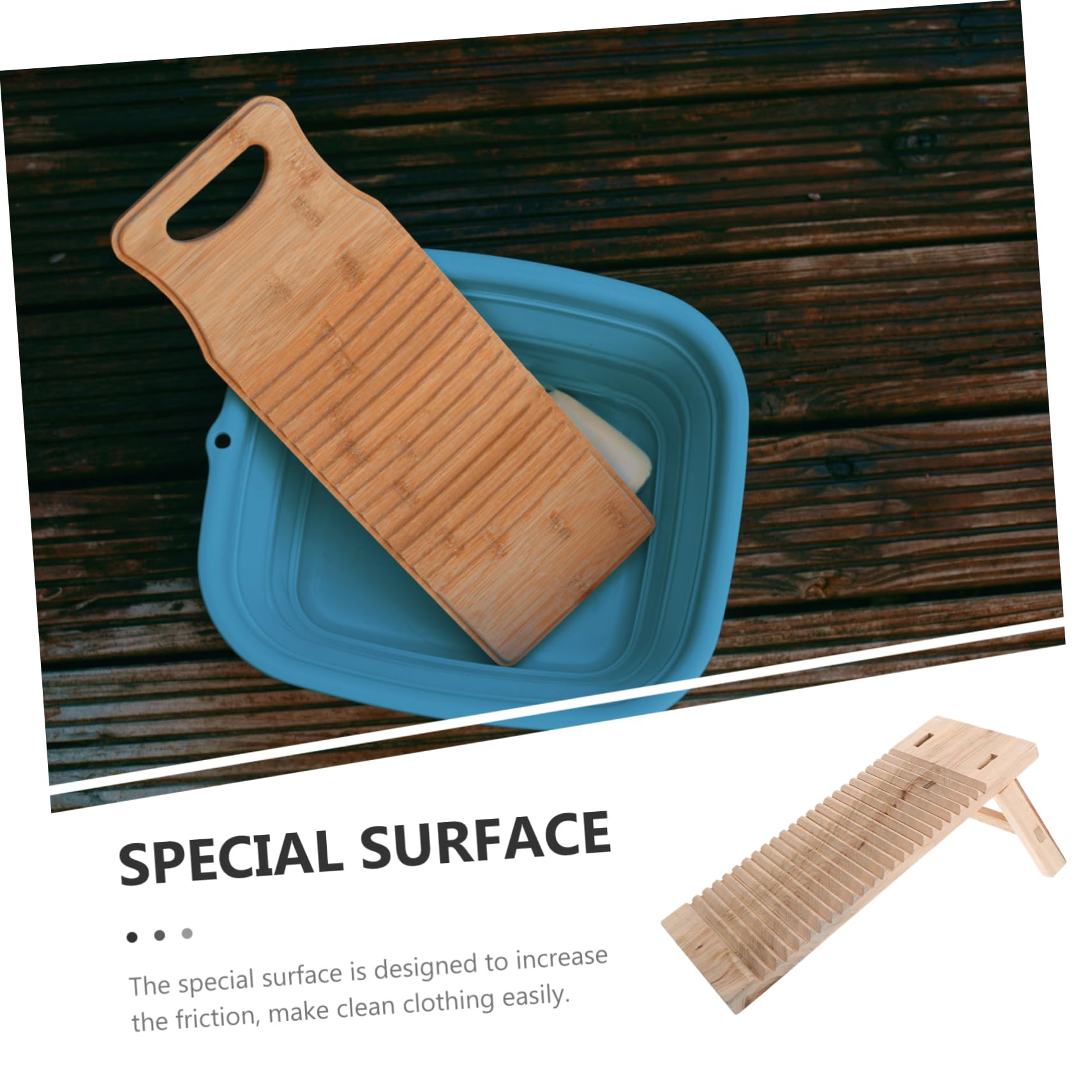 GLEAVI Tabla de Lavar de Madera Maciza Práctica y Antideslizante Patas, Superficie Pulida y Diseño Resistente para Lavar Ropa a Mano Hogar