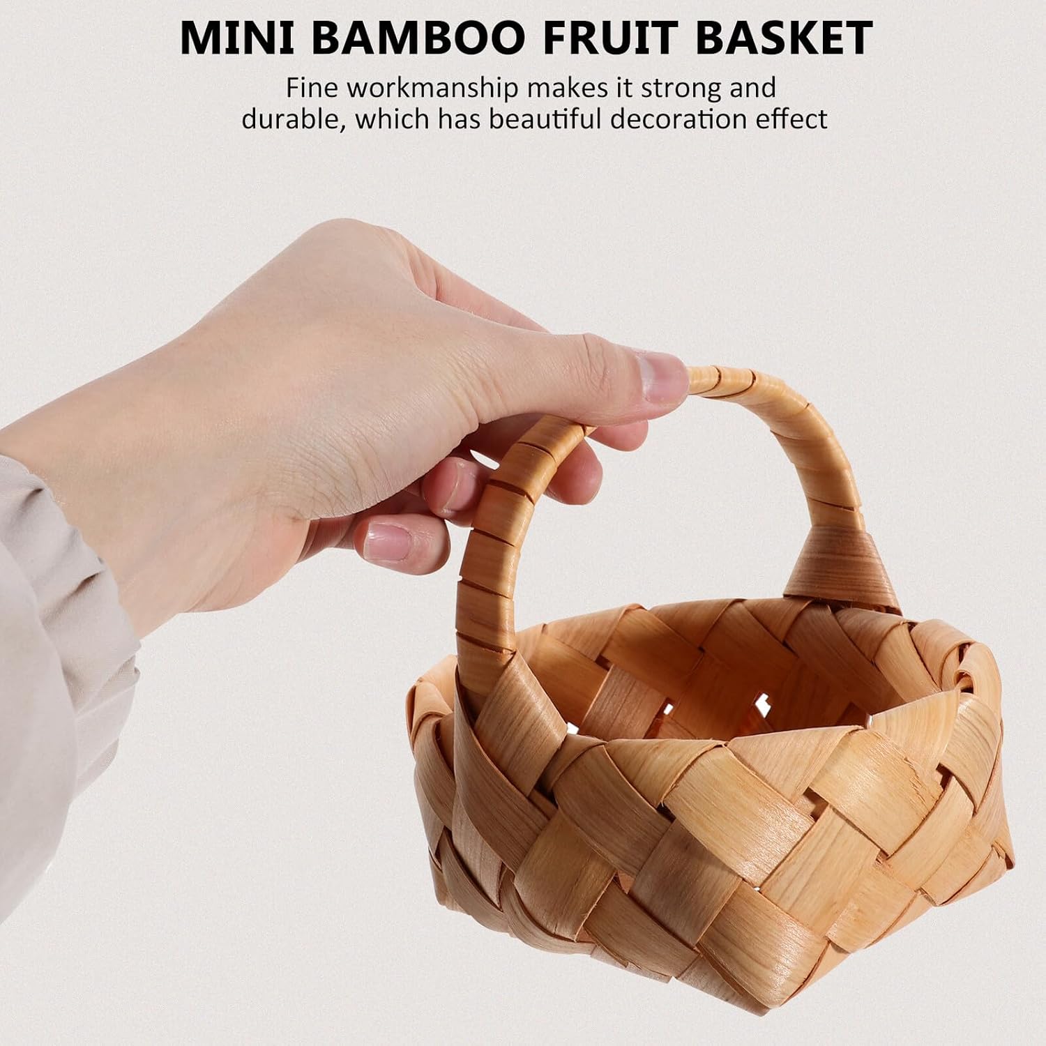 Vaguelly Mini Wood Woven Fruit Basket Portable Photo Prop Handheld Decorative Basket for Photography Studio and Rustic Home Decor image 5