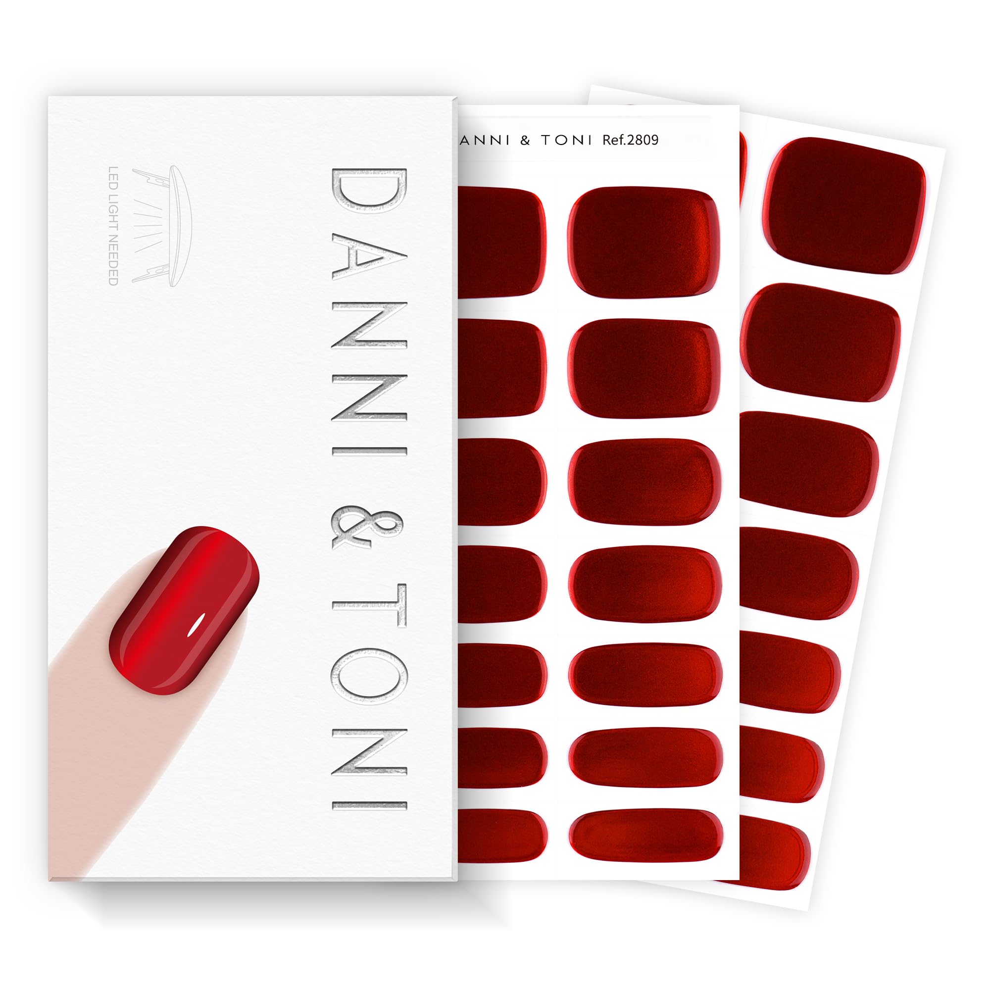 DANNI & TONI Halb ausgehärtete Gel Nagelfolien (Ruby Chrome) Hochglanz-Rot uv Gel Nagelfolie Nagelsticker Nageldesign Selbstklebend Wraps 28 Aufkleber