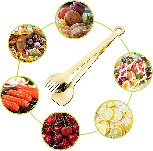 Miniatura 3 de MSY BIGSUNNY Juego de 4 pinzas pequeñas de acero inoxidable para aperitivos, de metal, 6 pulgadas (6.0 in, doradas)