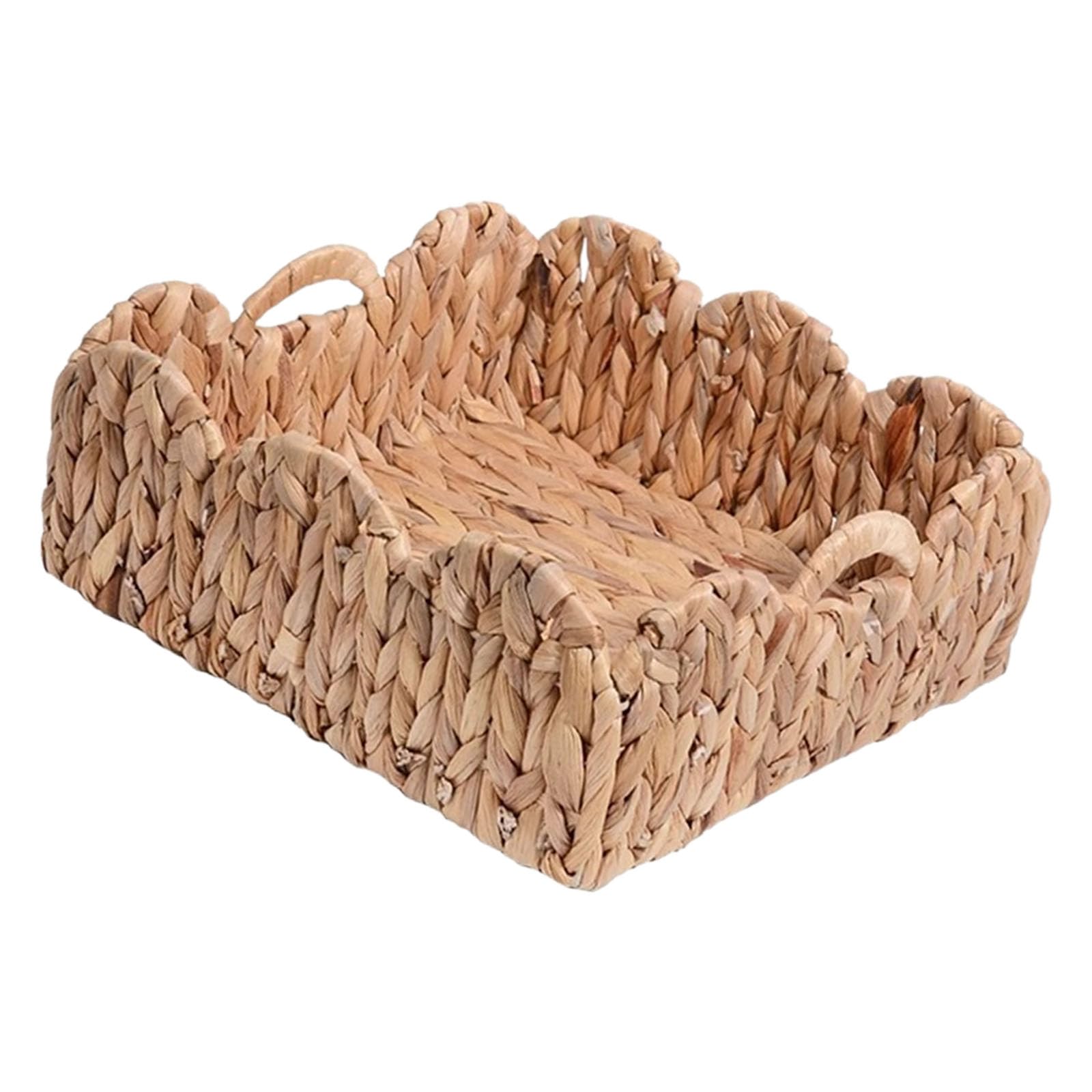 Handwoven Water Hyacinth Basket with Lace Trim for Home Storage Organization Multipurpose Storage Basket