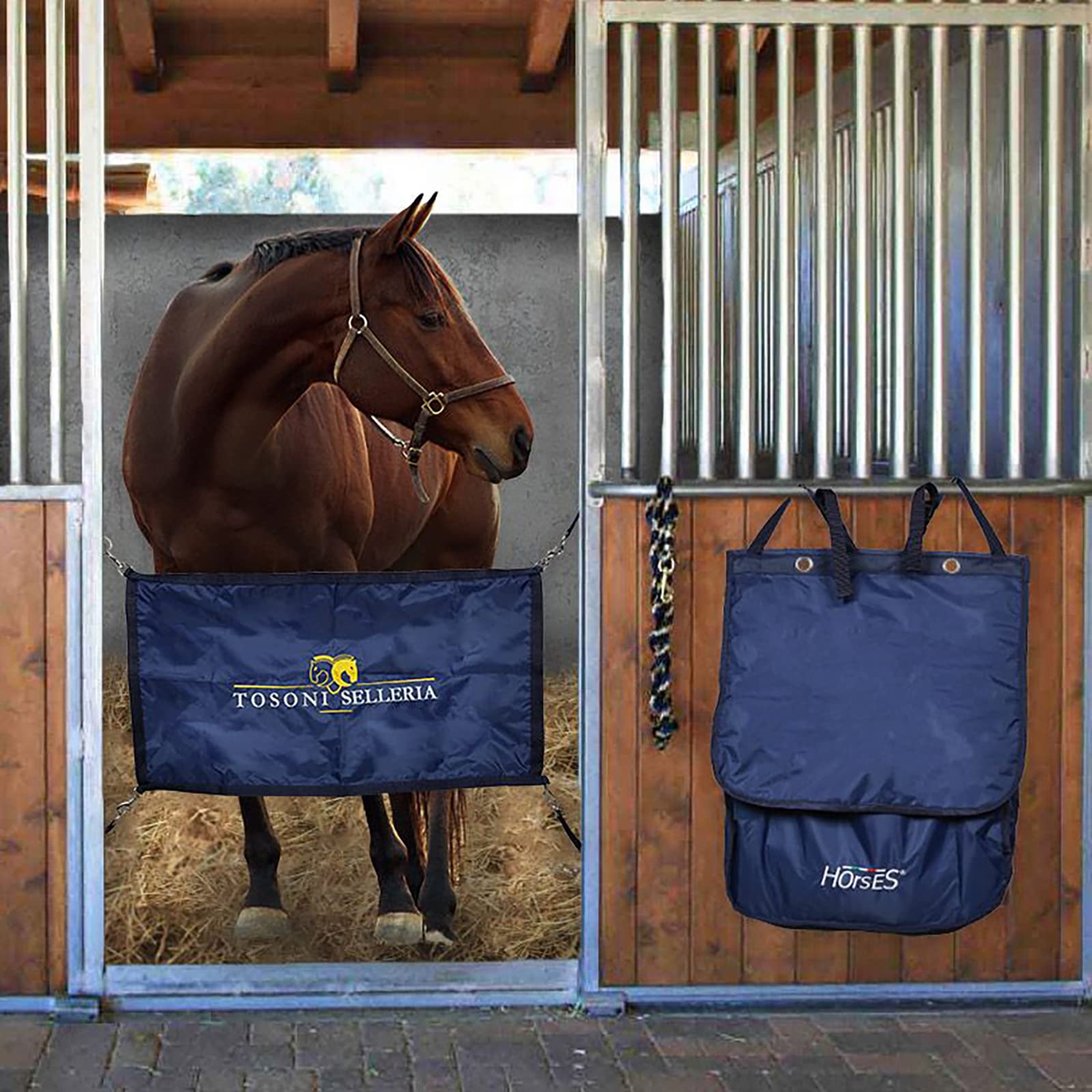Horses, Portail de Box, En Nylon, Adapté pour être Fixé à la Plupart des Box, Assorti à la Sacoche Horses (bleu)