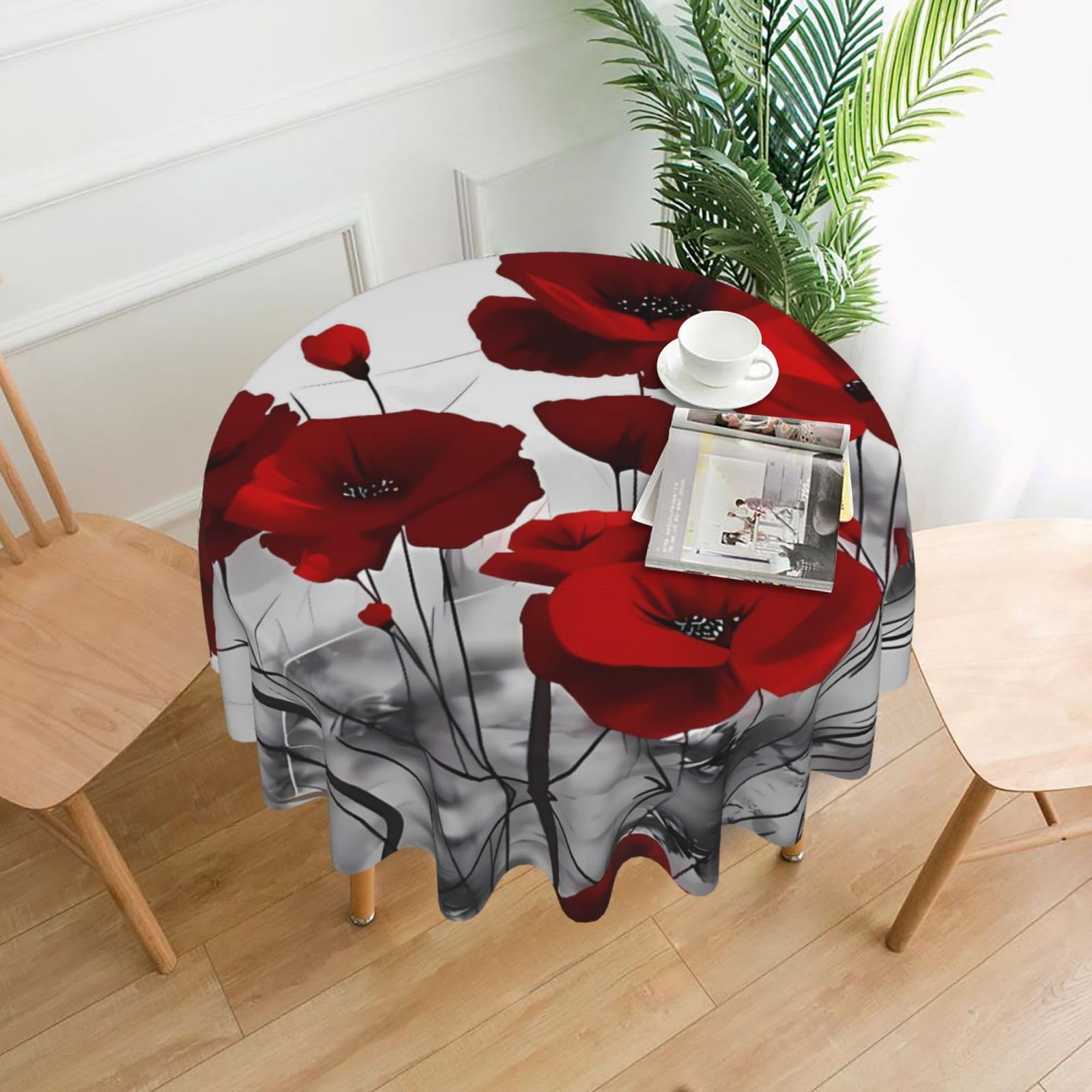 YYHWHJDE Red Poppy Flower Prints Round Decorative Tablecloth 60in - High-Grade Polyester Throw for Elegant Dining & Festive Gatherings