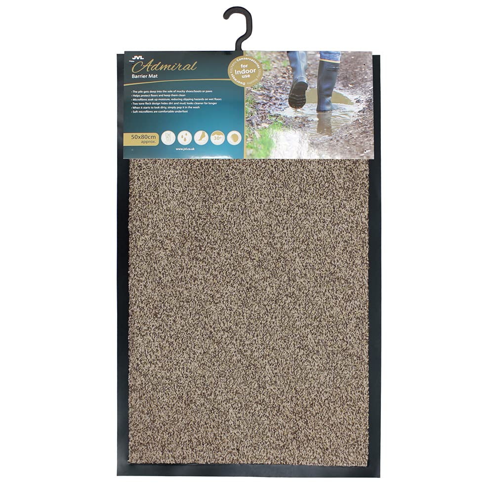 JVL Admiral Barrier Door Mat, Microfibre, Stone, 50 x 80cm, One Size