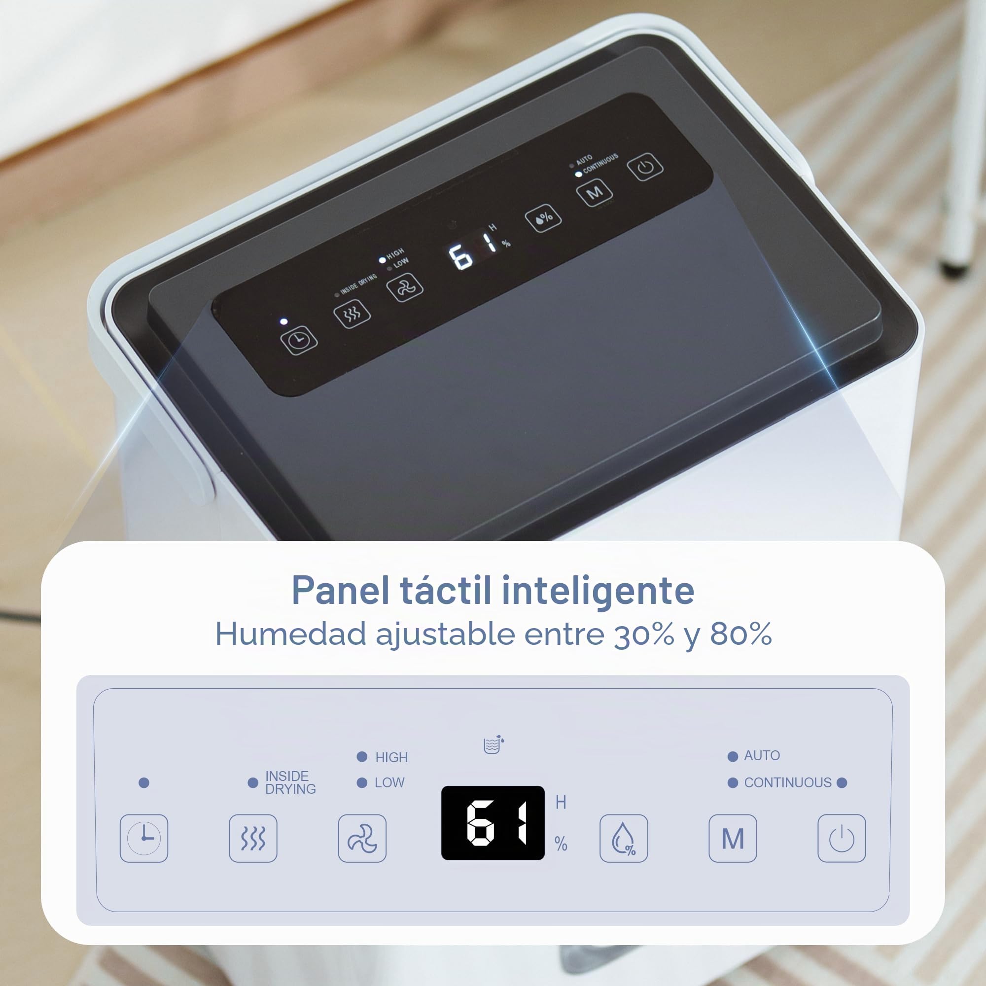 65L/Día 4.5L Po Deshumidificador Eléctrico de Gran Capacidad | Potente Compresor Bajo Consumo Drenaje Continuo Silencioso para Casa/Baño/Habitación/Oficina/Garaje/Trastero