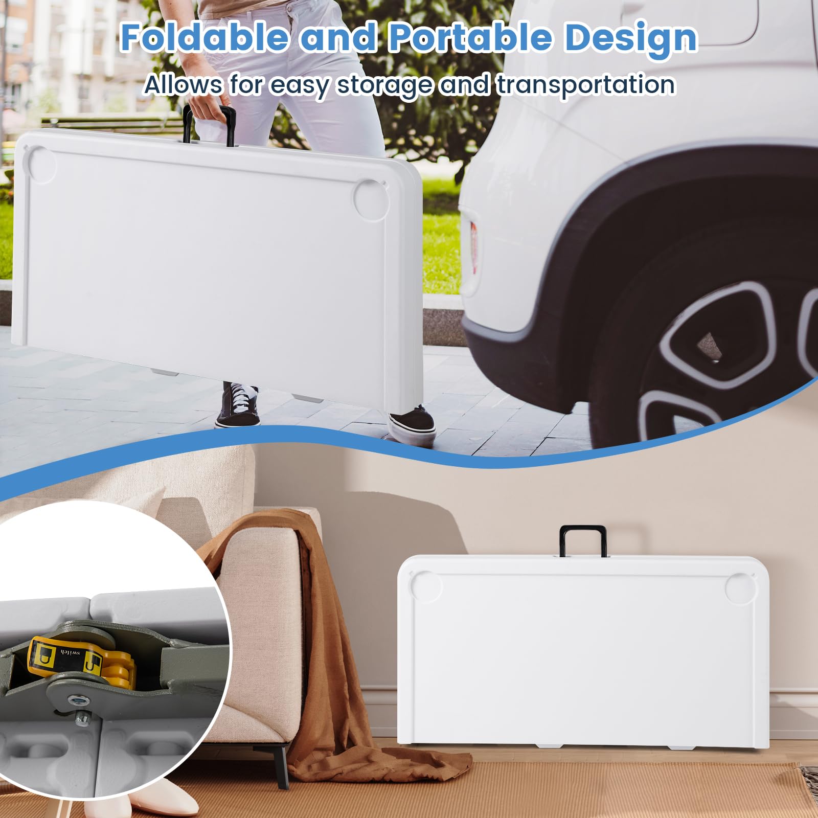 GOPLUS Mesa de Ajedrez Plegable, Tablero de Ajedrez con Asa Integrada y Mantel Resistente, Mesa de Juegos Compacta y Portátil, Mueble de Jugar para Diversión en Interiores y Exteriores