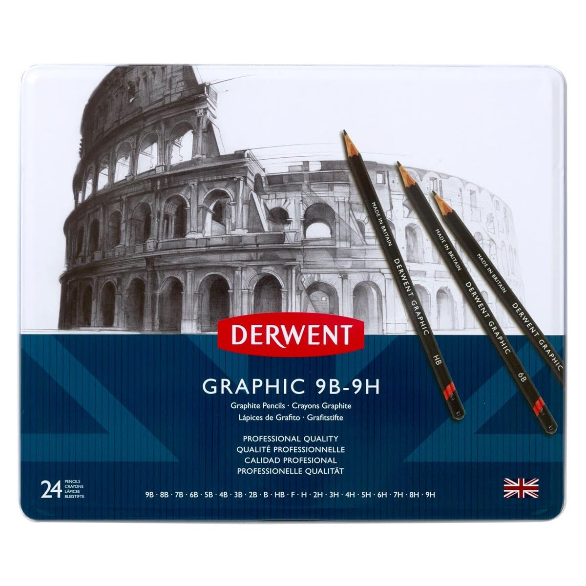 Derwent Graphic Set mit 24 Graphitstiften in Härtegraden 9H–13B – professionelle Qualität, hervorragend geeignet zum Skizzieren, Zeichnen, Schattieren, Entwerfen und Illustrieren