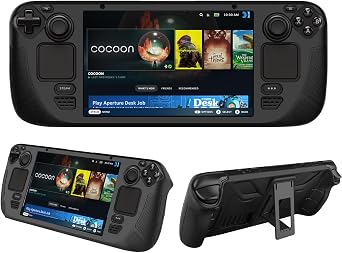 KZIOACSH Case for Steam Deck/Steam Deck OLED with Kickstand, Full Protection Lightweight Shockproof Soft TPU Anti-Scratch Gaming Console Protective Skin Bumper Cover,Black